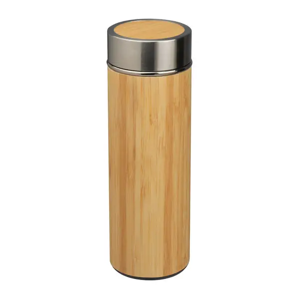 Edelstahl Trinkflasche mit Bambusummantelung und T